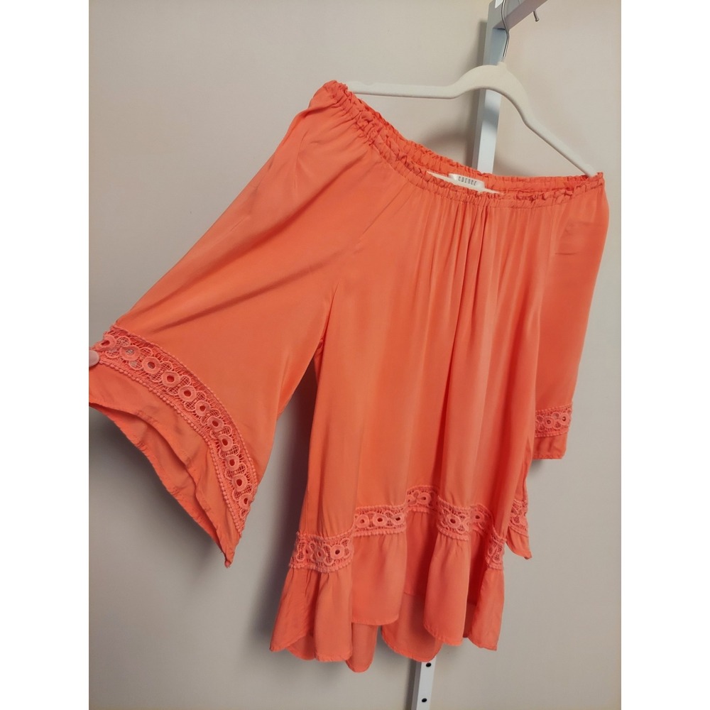 Spense Coral Orange Off The Shoulder Boho Blouse Small Bell Sleeve Coastal